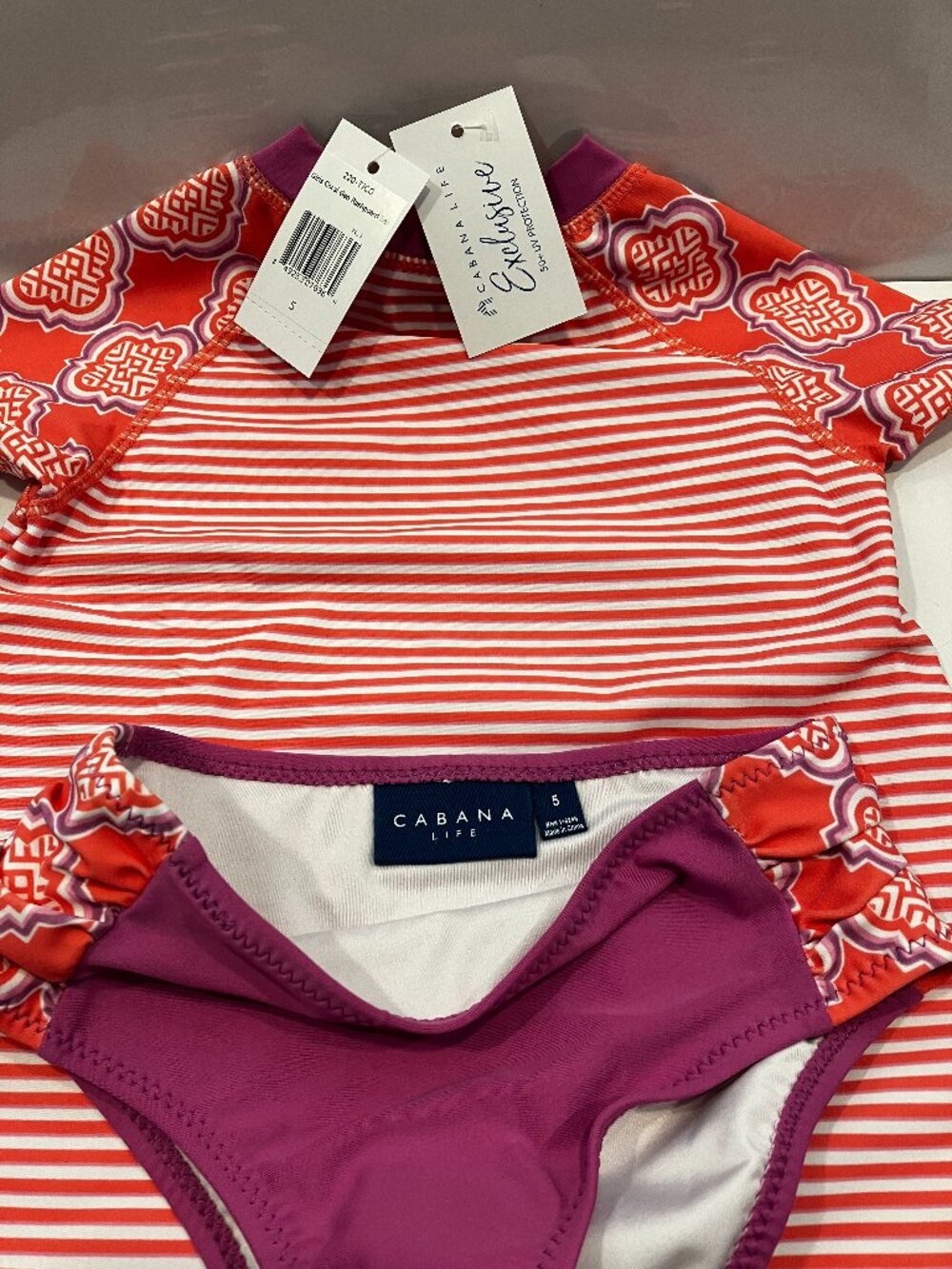 Cabana Life Swim Set Size 5 Rash guard Striped Swimsuit Girls